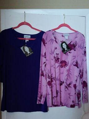 Carolyn Strauss Bundle: Women’s Pink Floral Tunic + Solid Deep Purple Tunic